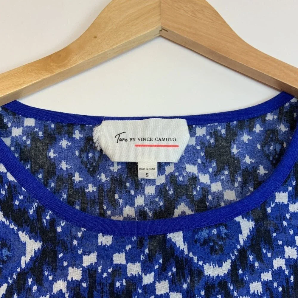 Vince Camuto Tunic Top Womens Size Small Blue Ikat 3/4 Sleeves - Picture 4 of 9